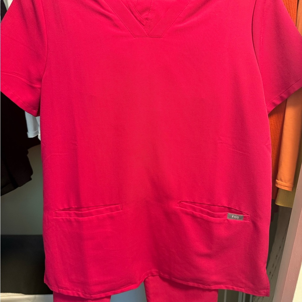Figs Hot Pink V-Neck Scrub Top